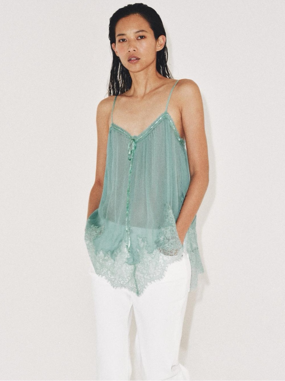 LACE STRAP TOP ZW COLLECTION turquoise 5107/091/402